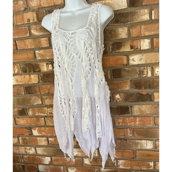 Vivid Importers of NY Women’s White Sleeveless Boho Crochet Swimsuit Coverup - Picture 7 of 7
